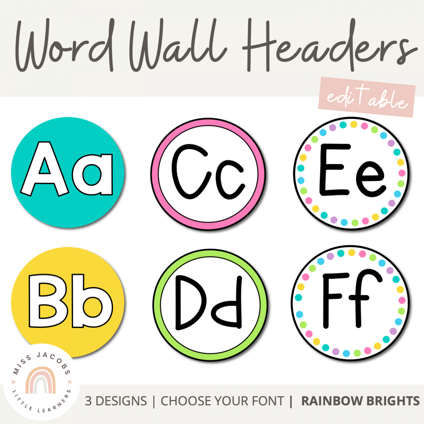 Alphabet Word Wall Headers  Rainbow Classroom Decor - Miss Jacobs