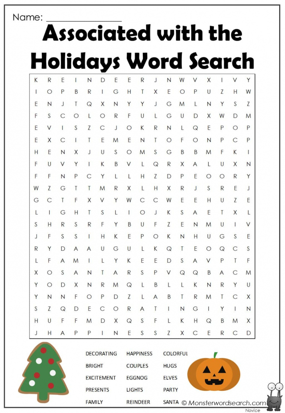 associated with the holidays word search - Monster Word Search