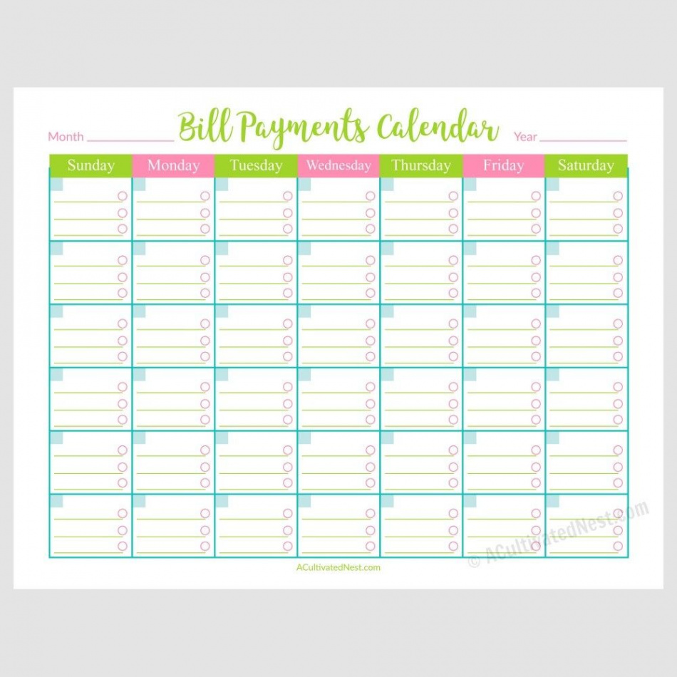 Awesome Free Printable Bill Payment Calendar  Free Printable