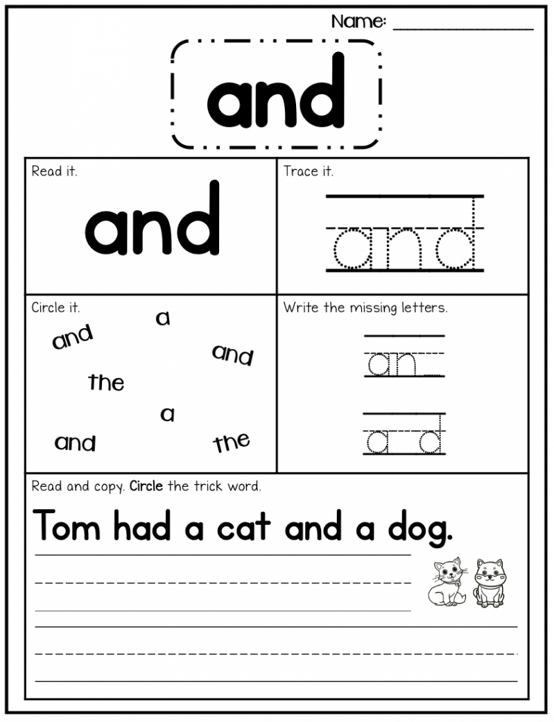 Back to School Sight Word Worksheets in Color and BW SAMPLE in