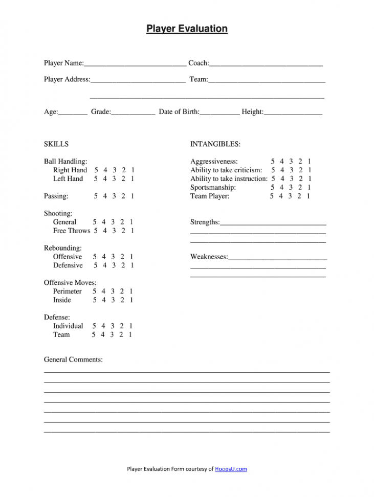 Basketball Tryout Evaluation Form - Fill Online, Printable