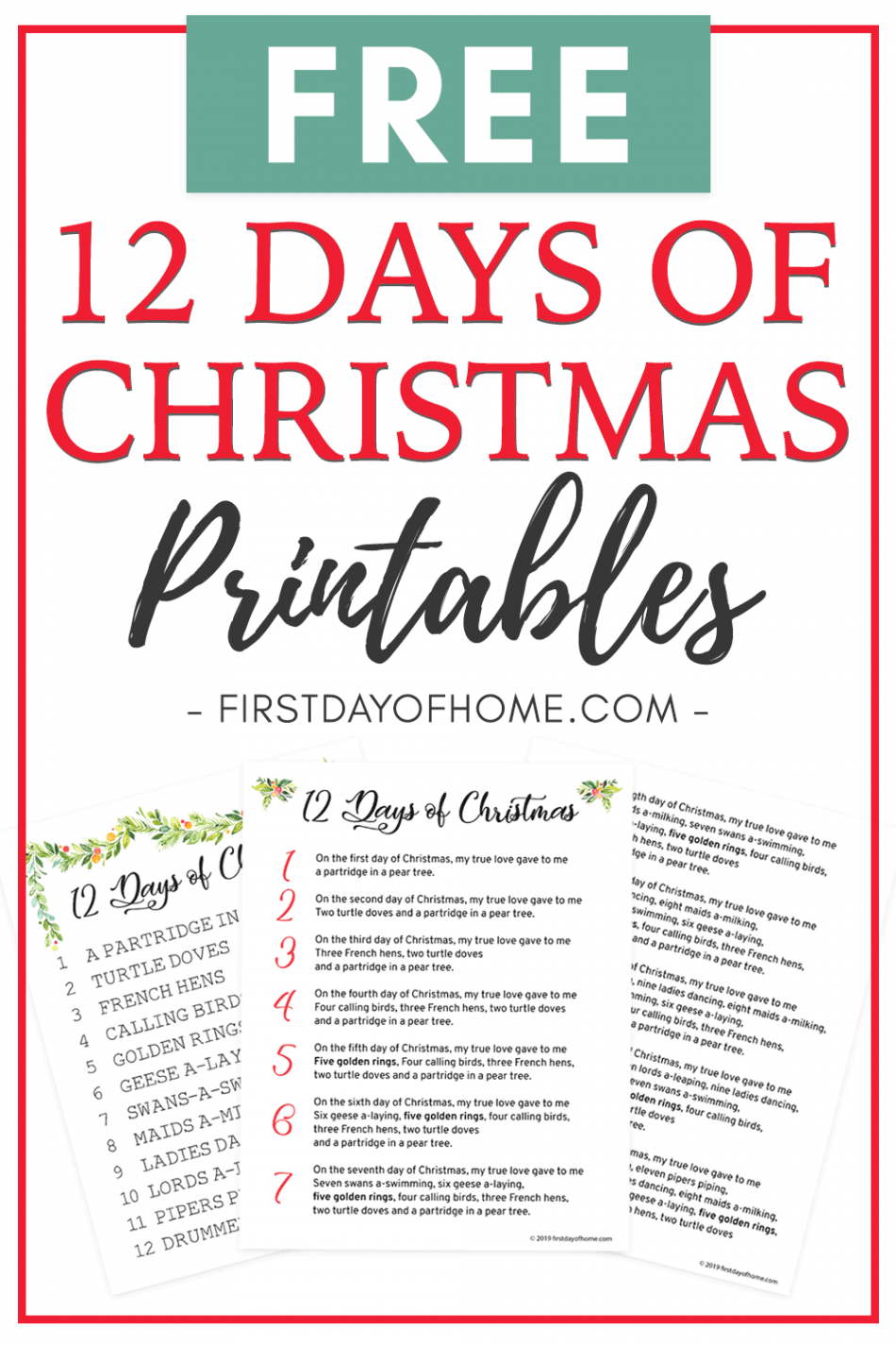 Beautiful  Days of Christmas Lyrics Printable [Free Download]