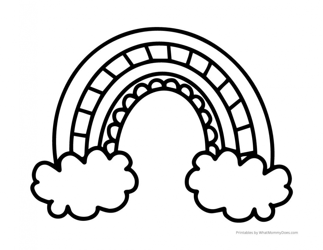 Beautiful Rainbow Coloring Page with Clouds {Free to Print