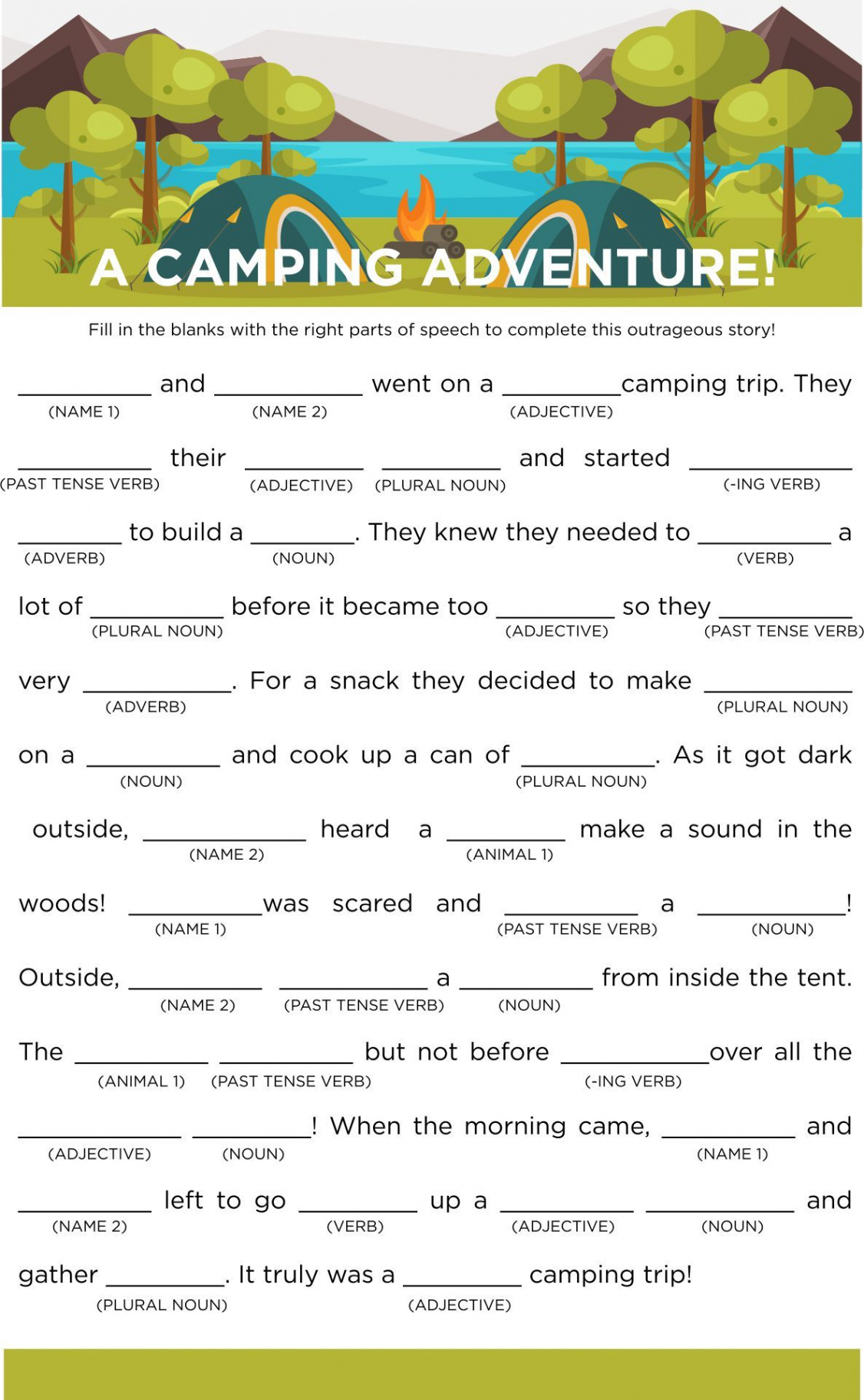 Best Camping Mad Libs Printable PDF for Free at Printablee