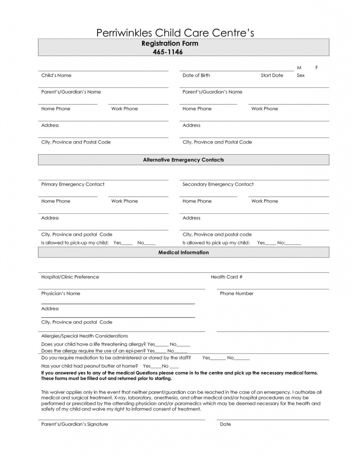 best images of printable daycare forms free daycare contract