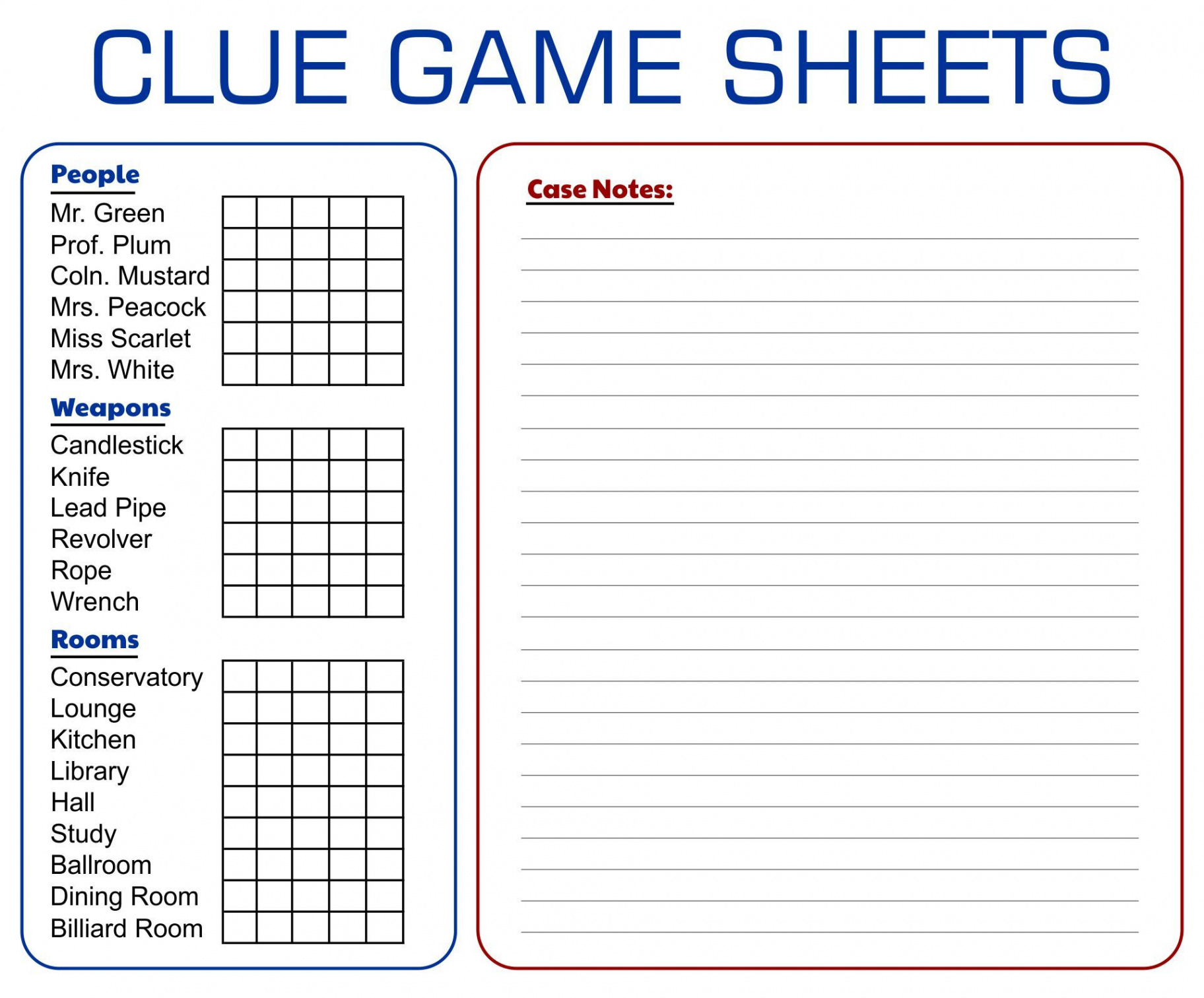 Best Printable Board Game Clue Sheets PDF for Free at