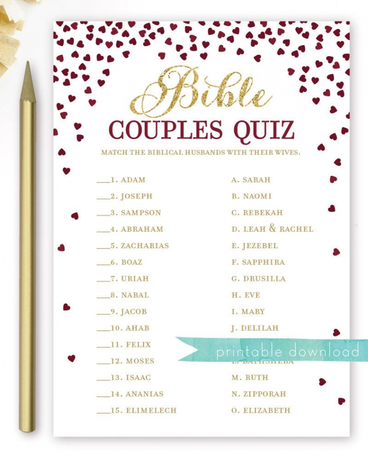 Bible Couples Quiz . Printable Bridal Shower Game