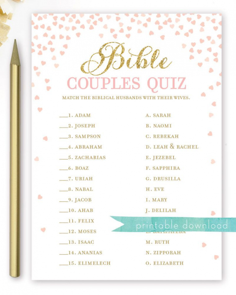 Bible Couples Quiz . Printable Bridal Shower Game