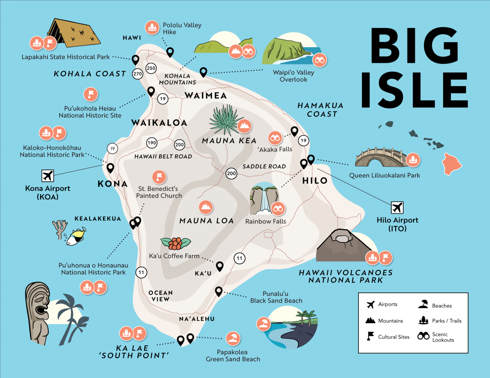 Big Island Maps with Points of Interest, Regions, Scenic Drives + More