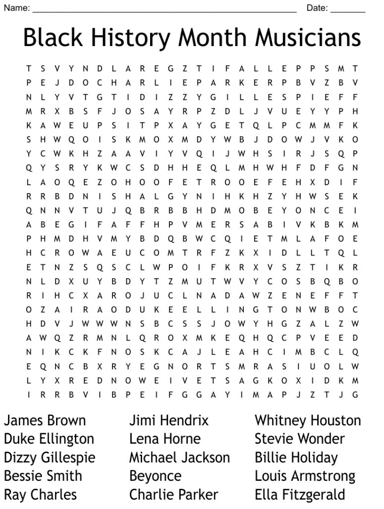 Black History Month Musicians Word Search - WordMint