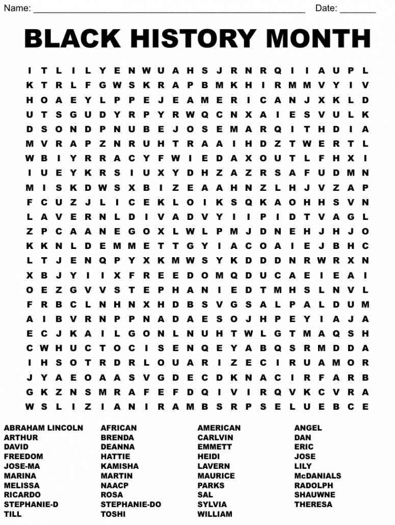 BLACK HISTORY MONTH Word Search - WordMint