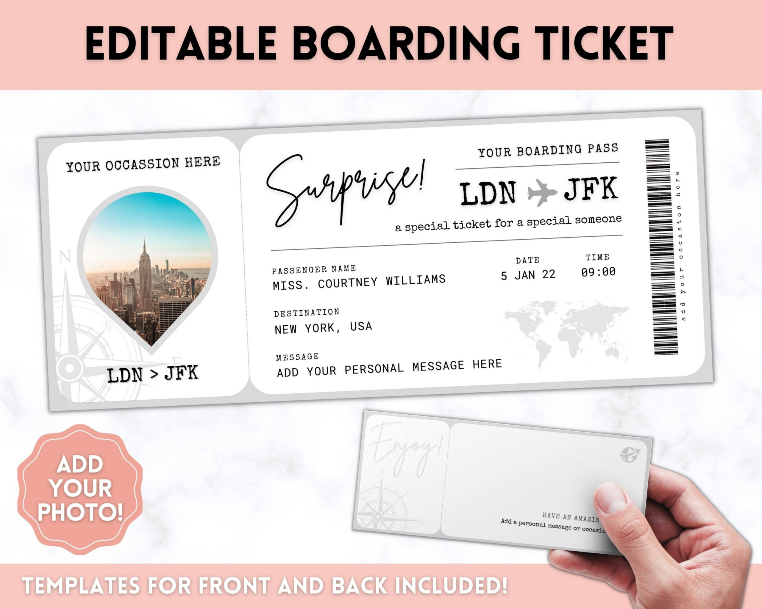 Boarding Pass Editable Template  Perfect Gift for Special Occasions