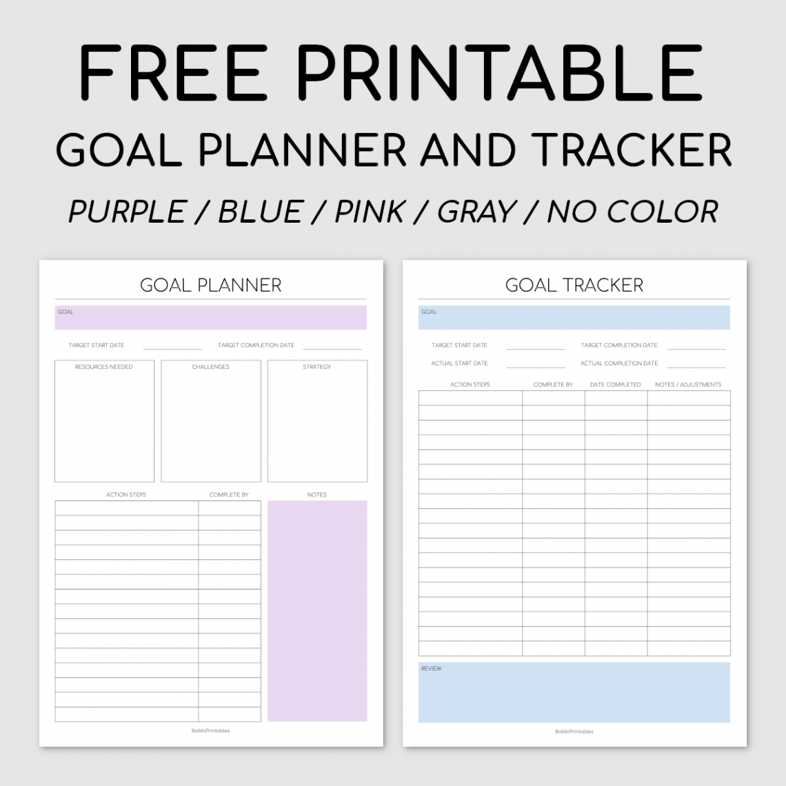 BobbiPrintables — Free Printable Goal Planner and Tracker Download