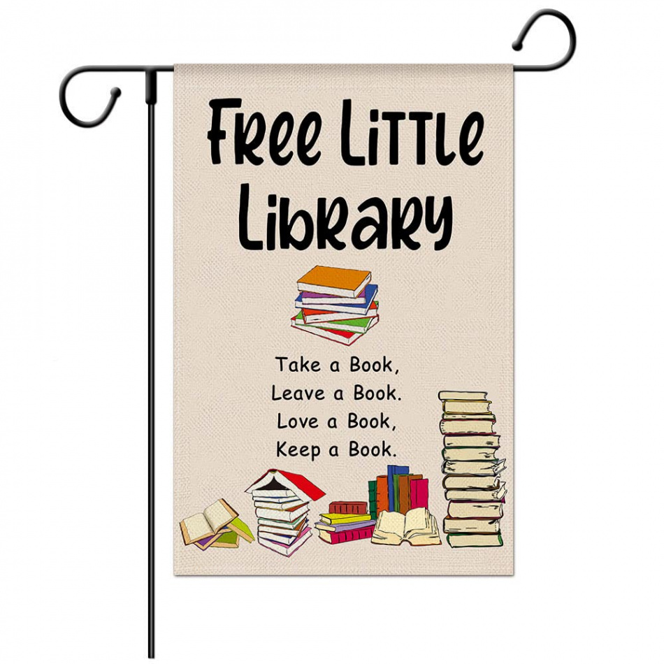 BUYITO Little Free Library Flag Book Garden Flags Sign Vertical Double  Sided Jute Banner Library Outdoor Decorative Yard Flags Book Lovers Gift