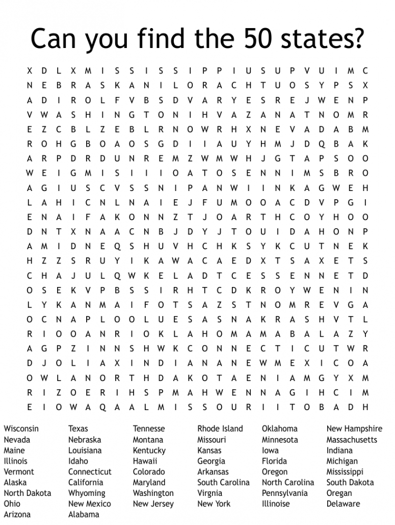 Can you find the  states? Word Search - WordMint