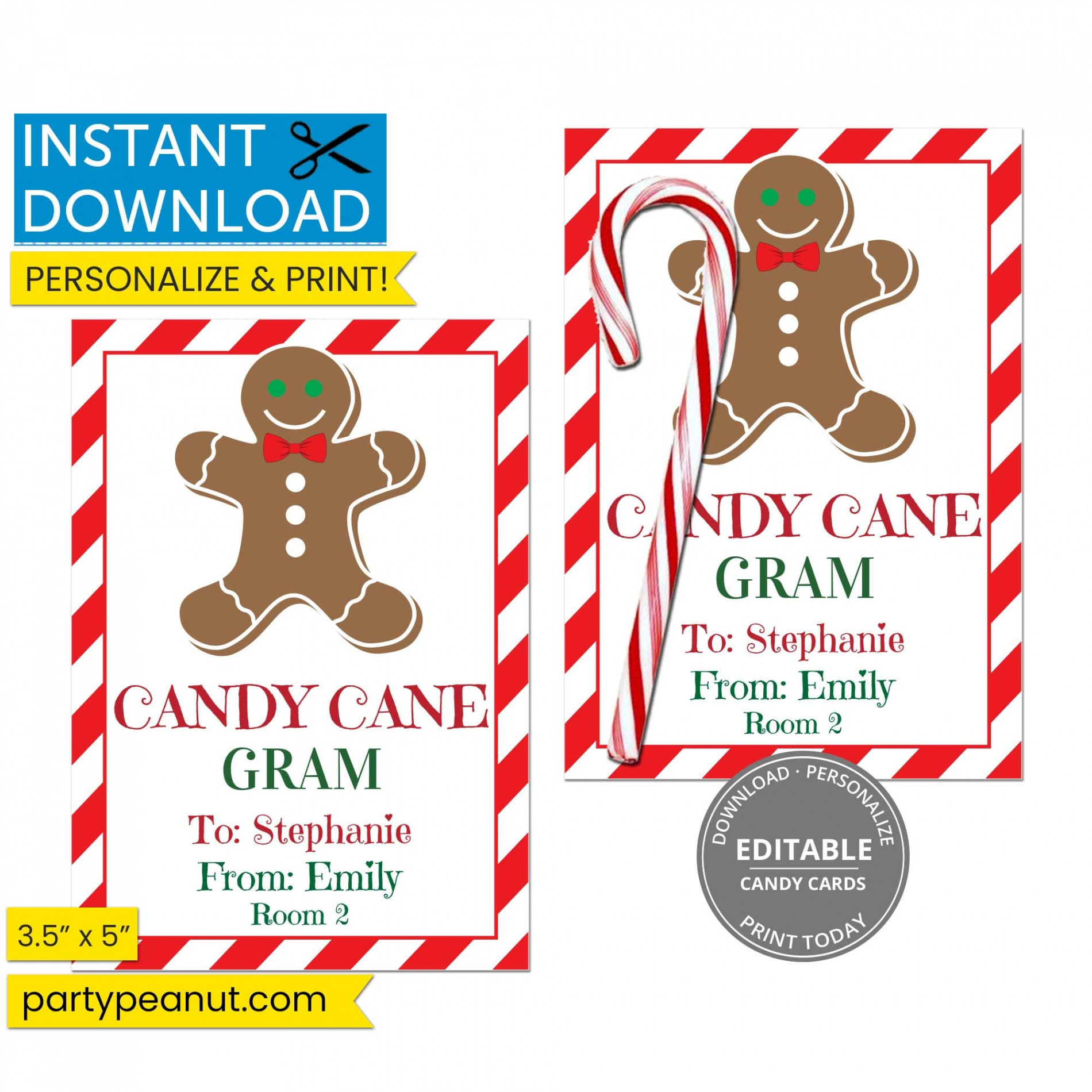 Candy Cane Gram Candy Cane Holder Printable School - Etsy