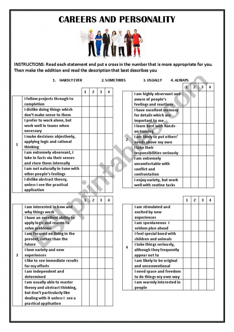 Careers and personality Quiz - ESL worksheet by crisglu