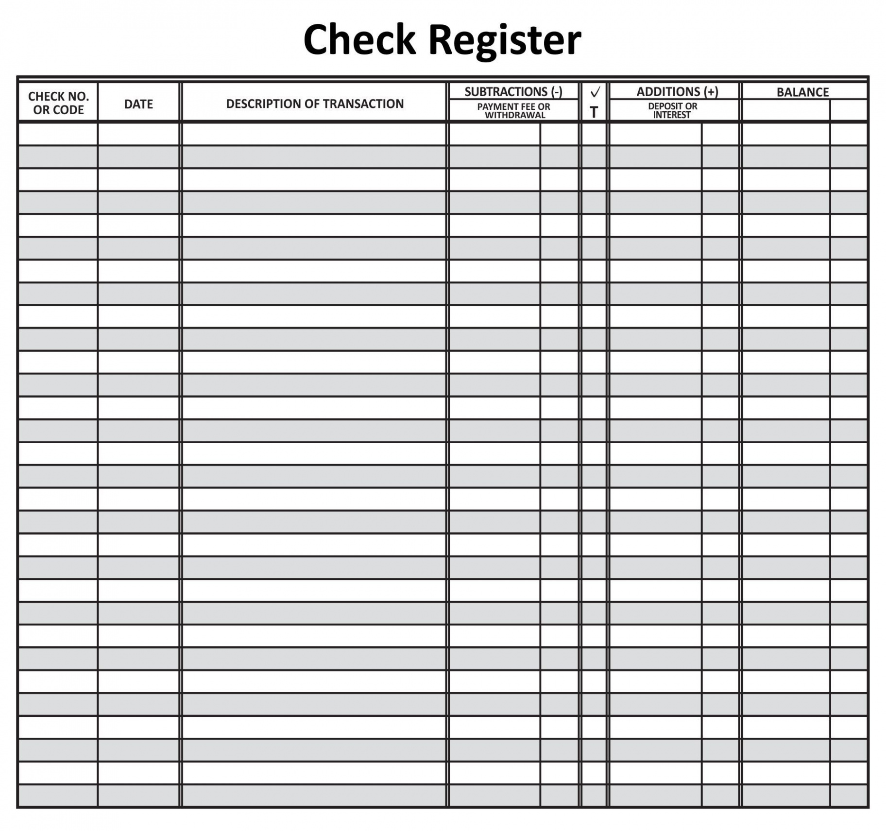 Check Register Template Pdf  Check register, Printable check