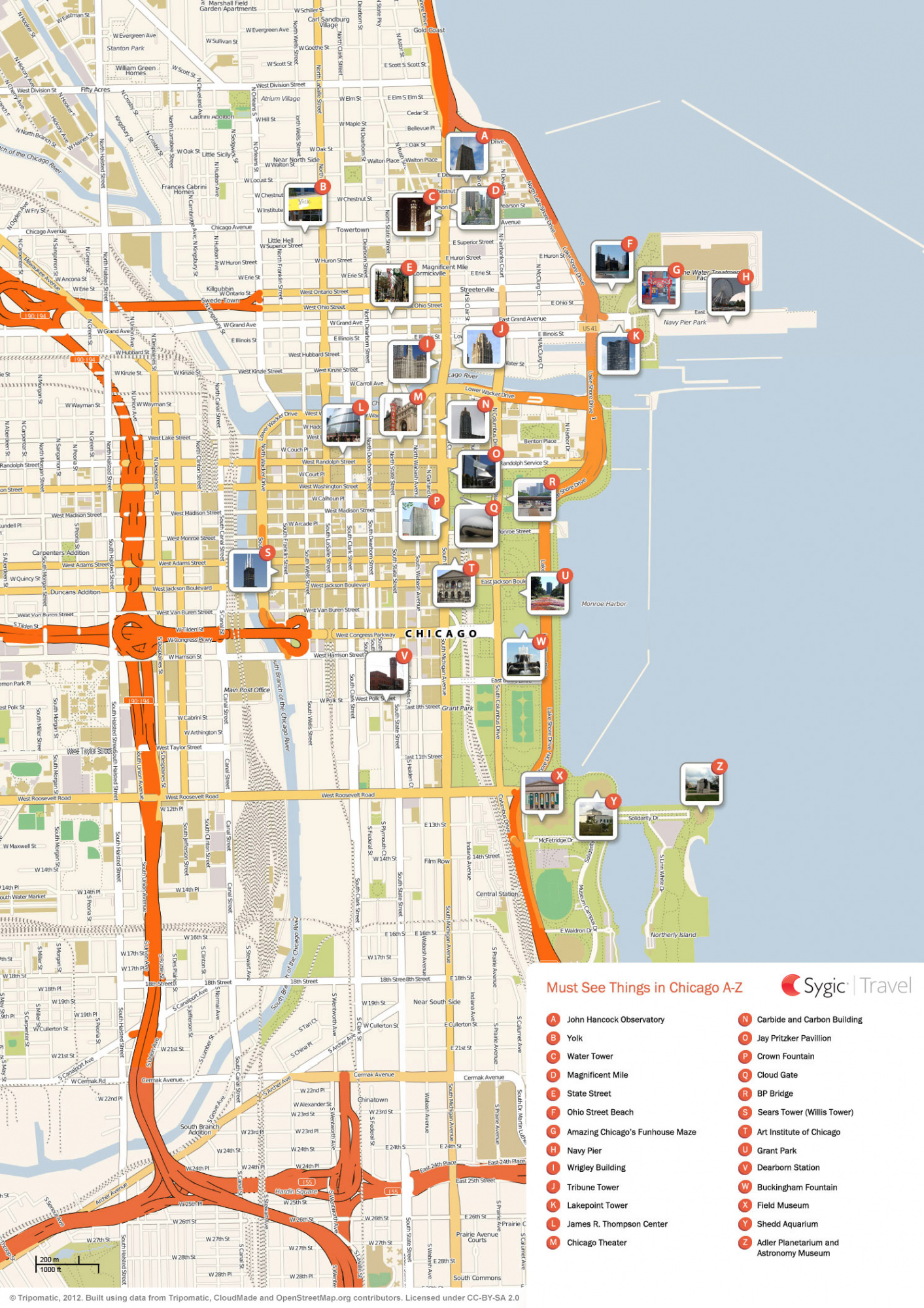 Chicago Printable Tourist Map  Sygic Travel