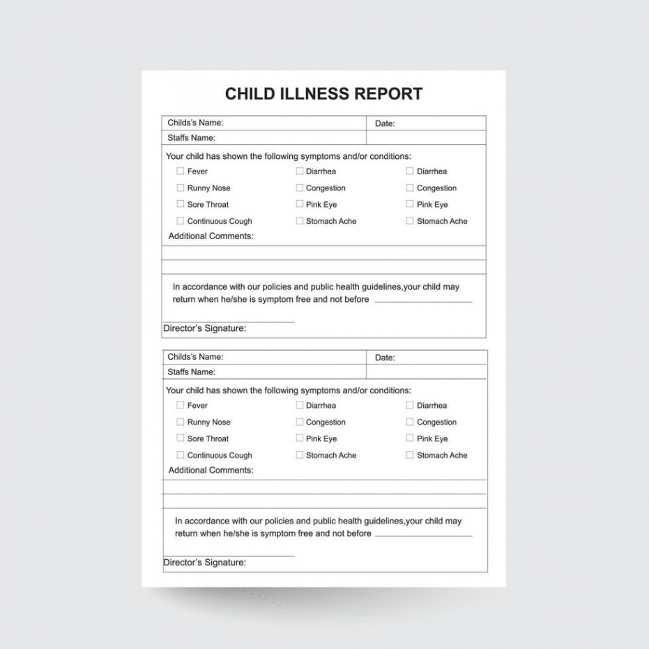 Child Illness Report,Child Sick Report,Preschool Symptom Form