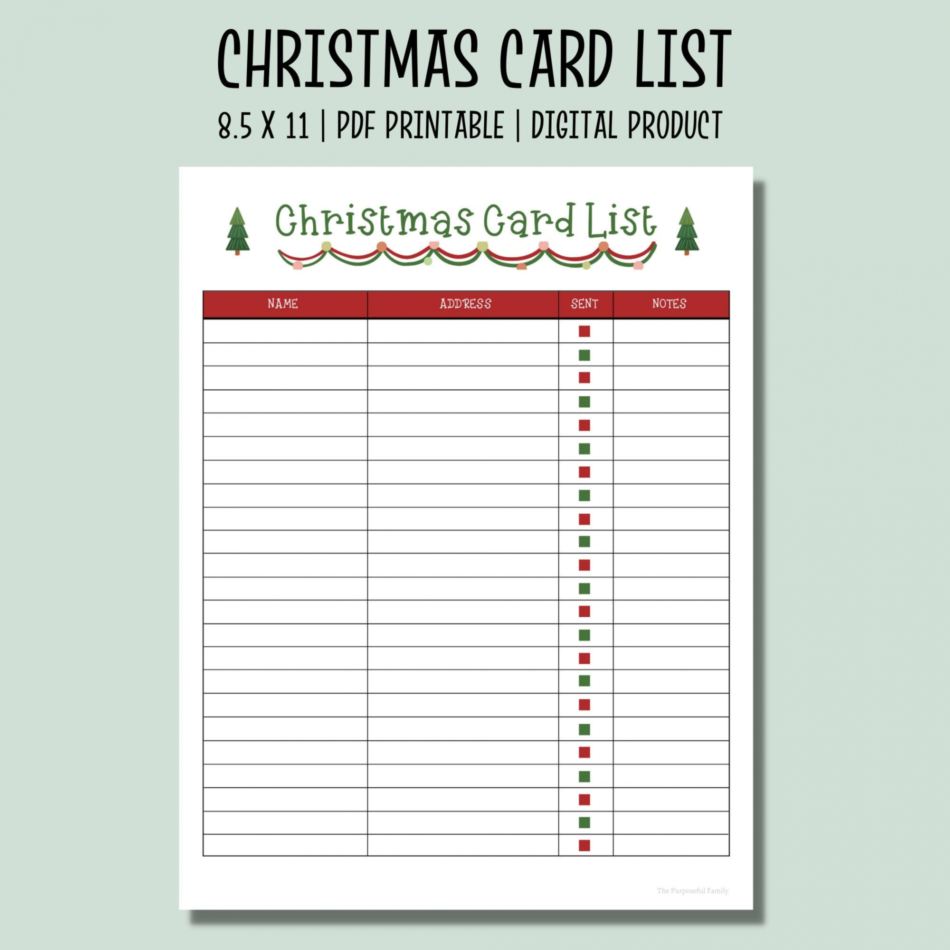 Christmas Card List Printable Checklist Holiday Card Tracker