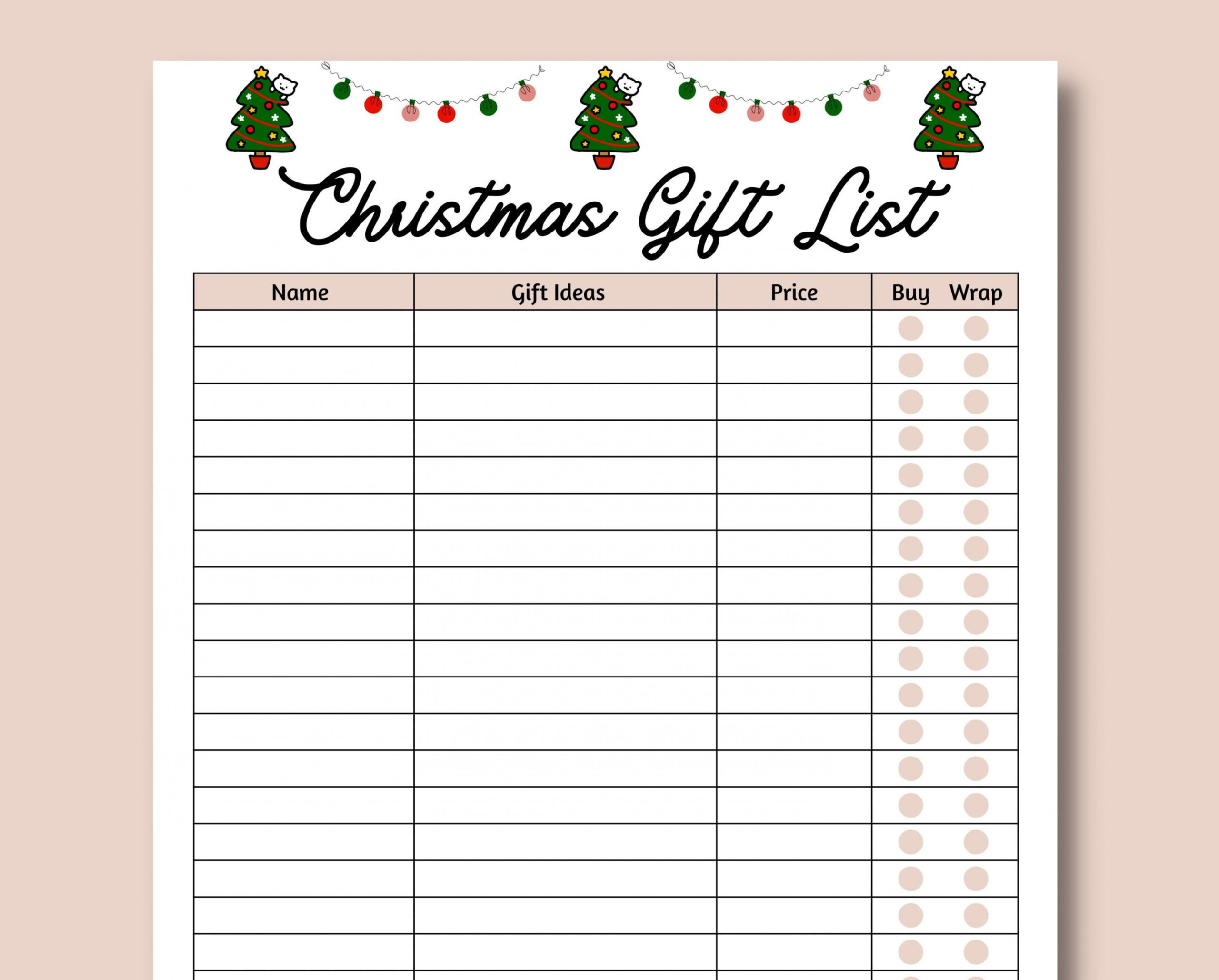 Christmas Gift List Editable Fillable PDF Printable - Etsy