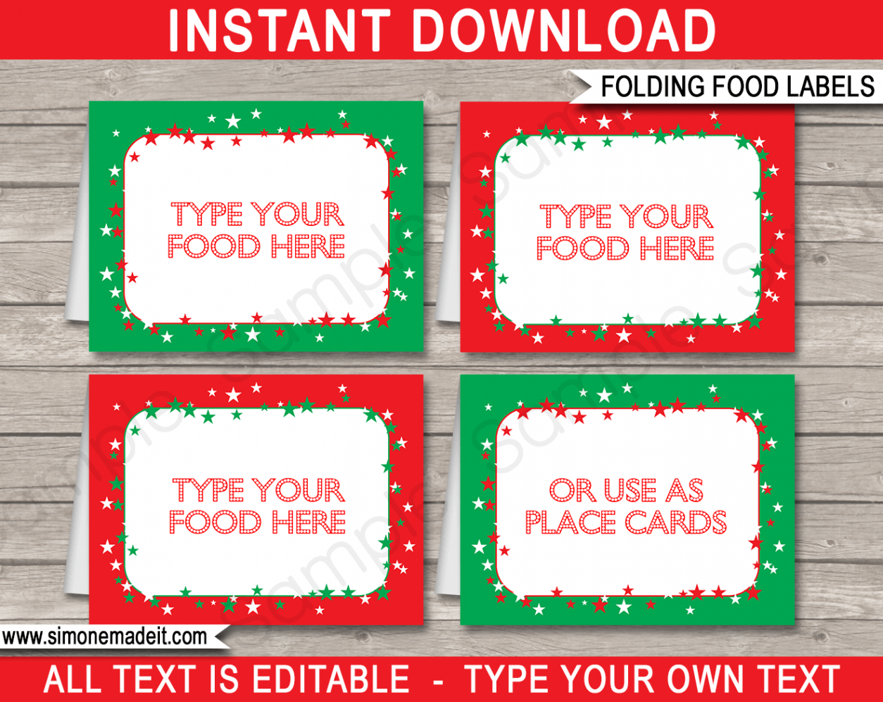 Christmas Party Food Labels  Place Cards  Christmas Decorations