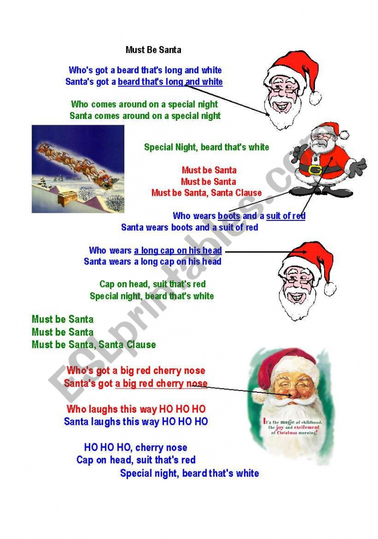 Christmas song (Must be Santa) by Raffi - ESL worksheet by ygosselin