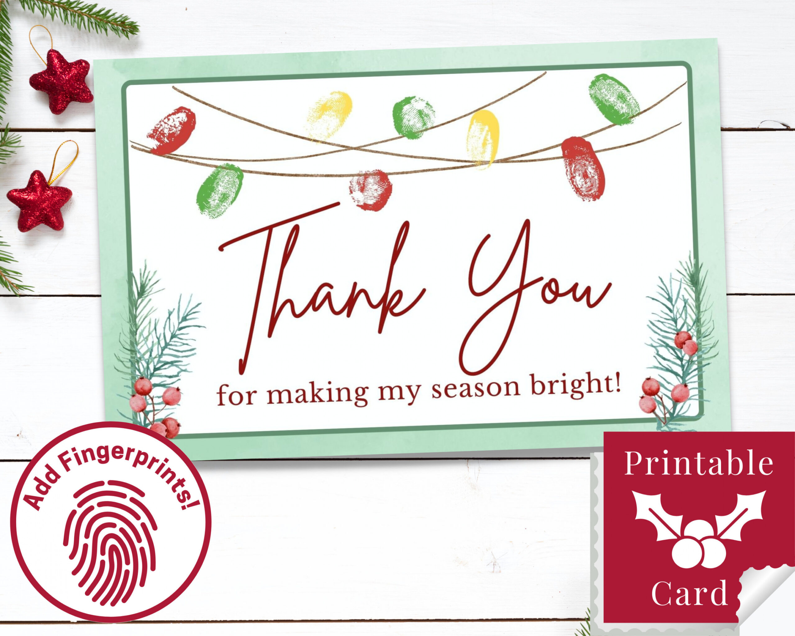 Christmas Thank You Cards Kids Printable Fingerprints Teacher