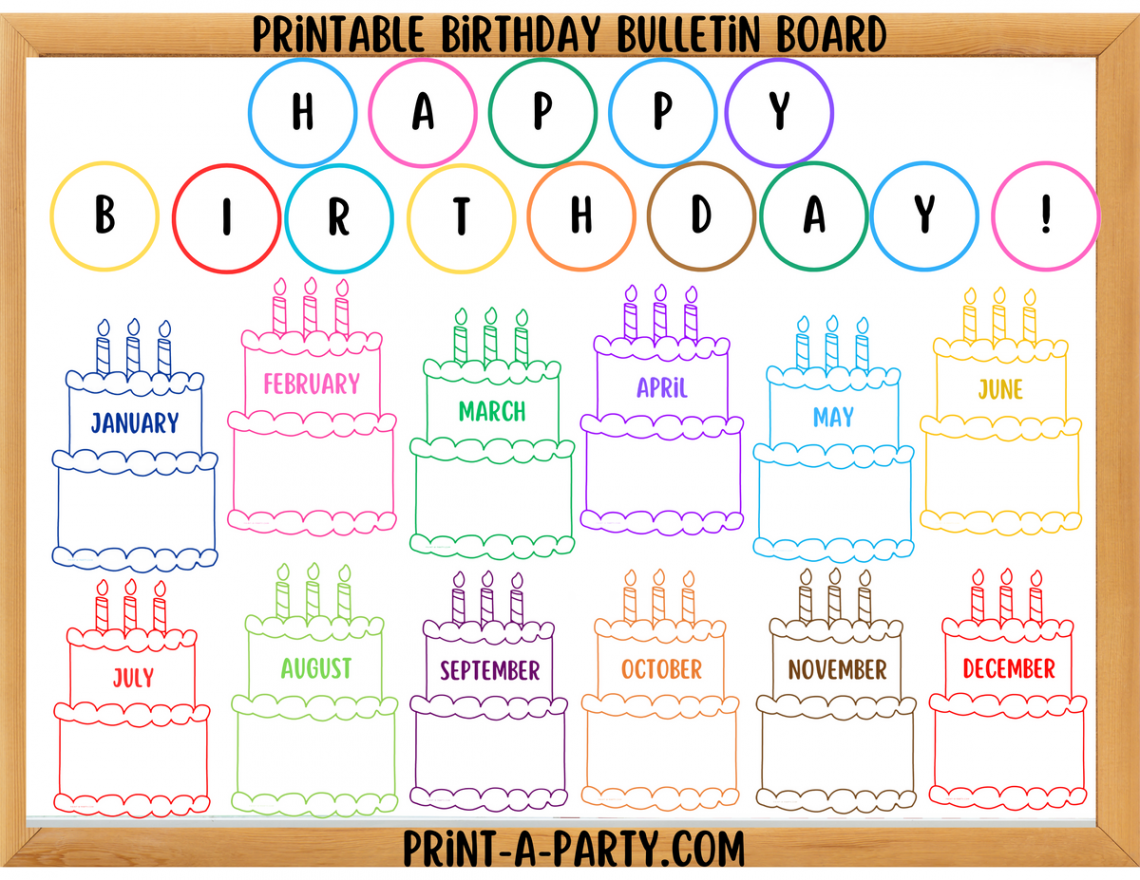 Classroom Bulletin Board Birthday Cakes Printable – PrintAParty