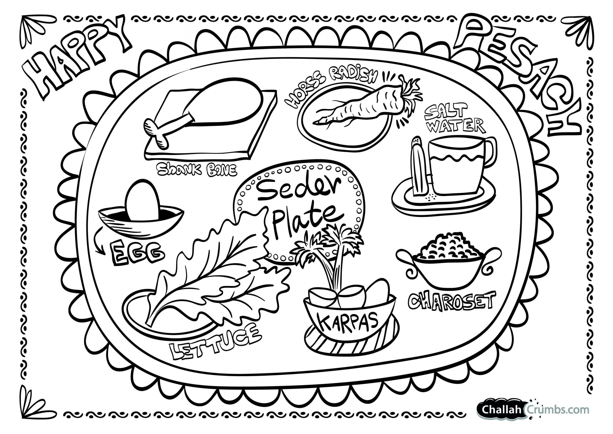 Coloring Page: Seder Plate - Challah Crumbs  Seder plate