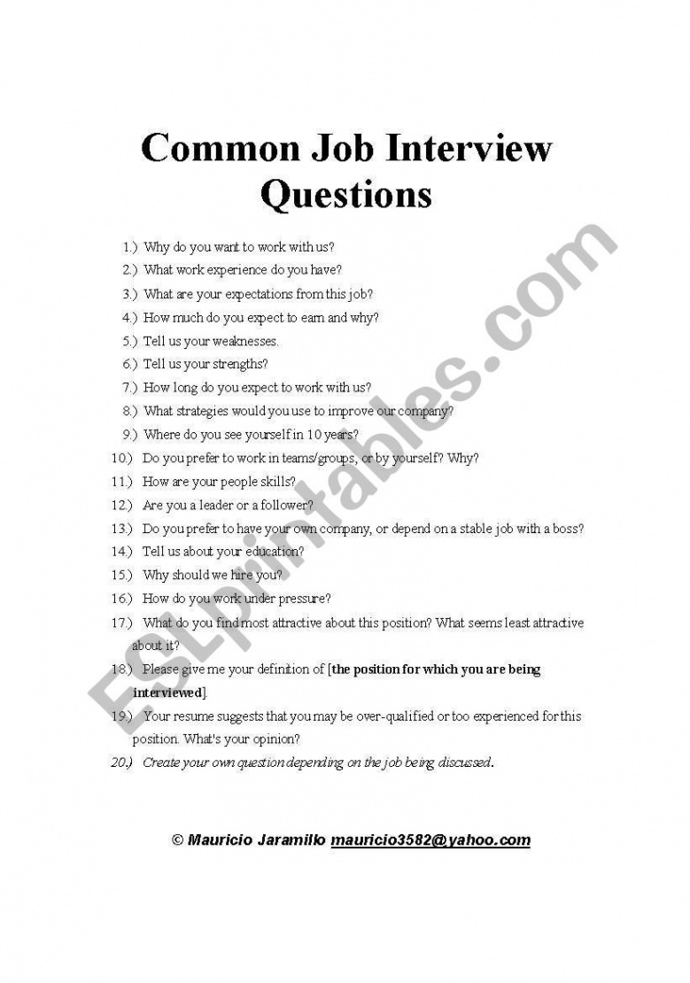 Common Job Interview Questions - ESL worksheet by mauricio