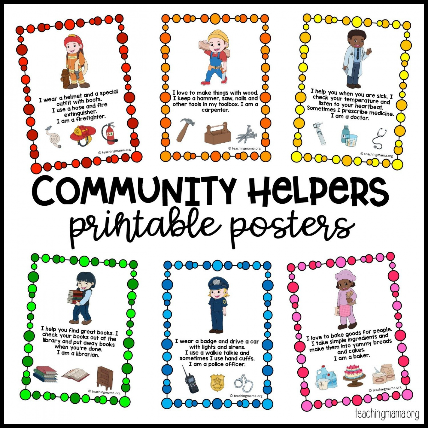 Community Helpers Printable Posters and Activities - Teaching Mama