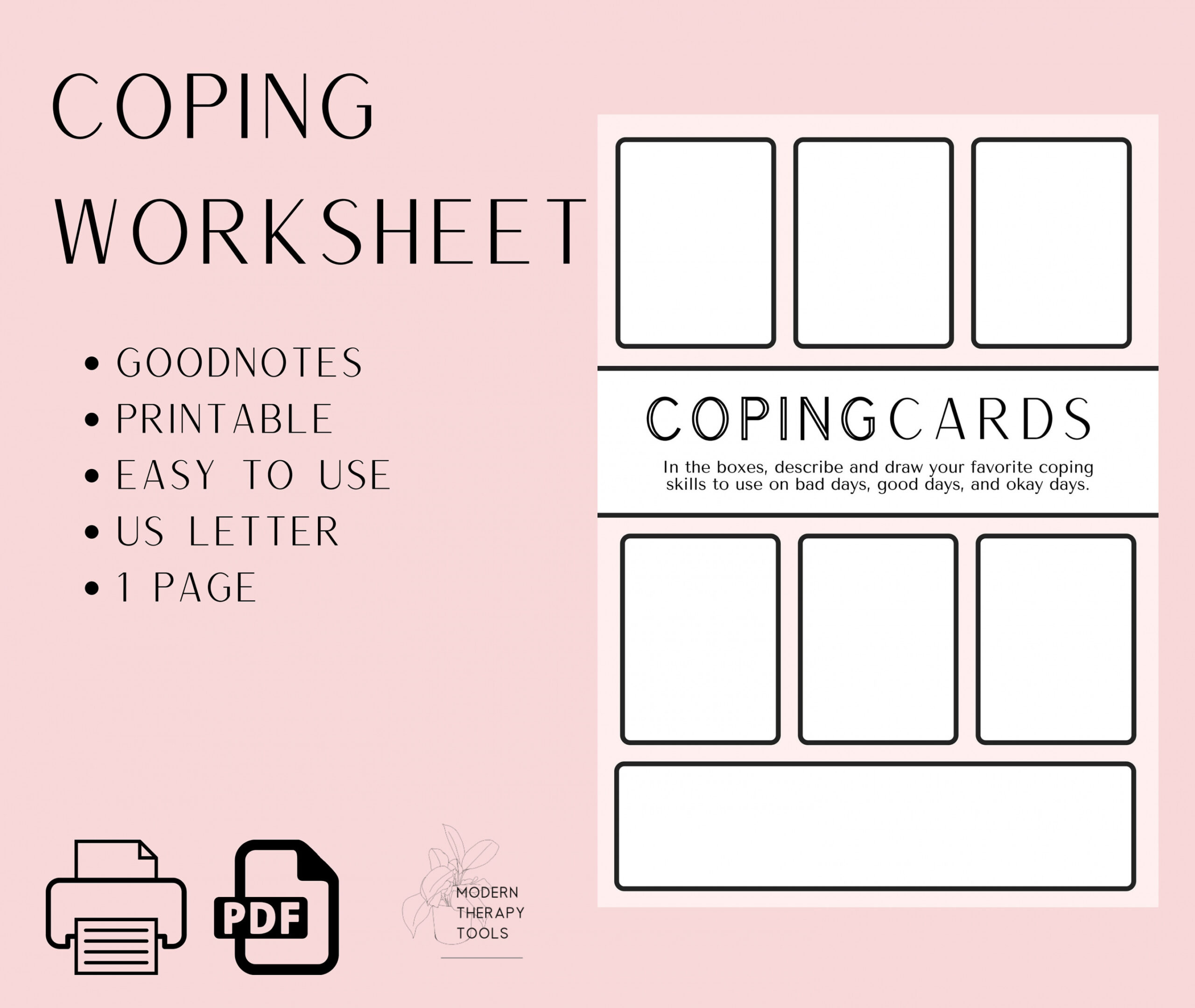 Coping Cards Worksheet PDF  Therapy Worksheet  Printable PDF  Goodnotes   Therapy Intervention  lmft lcsw