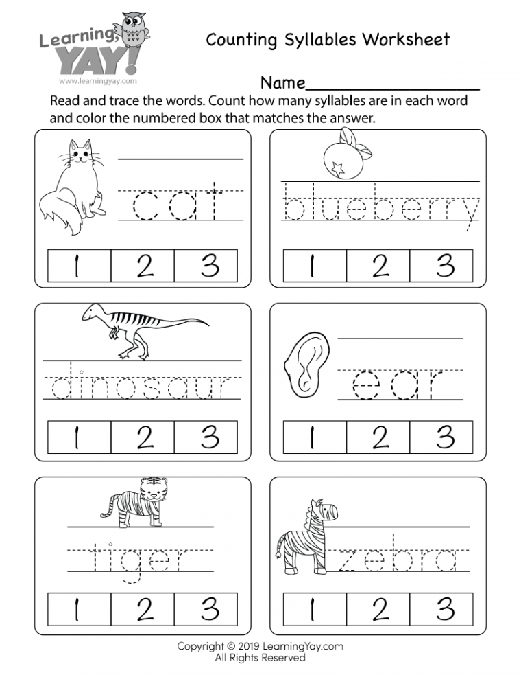 Counting Syllables Worksheet for st Grade (Free Printable)