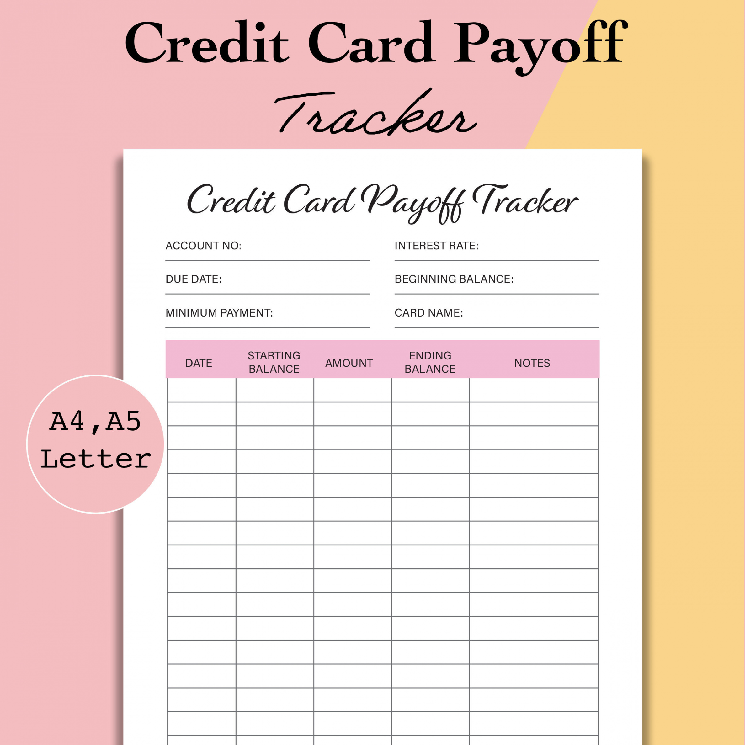 Credit Card Payoff Tracker PDF, Credit Card Payment, Credit Card