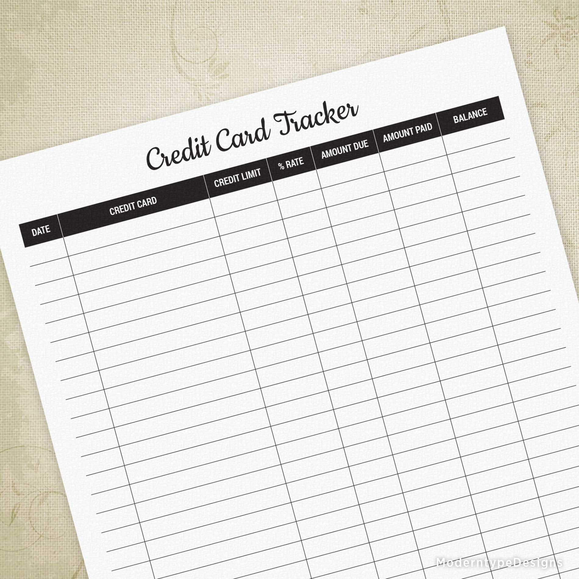 Credit Card Tracker Printable