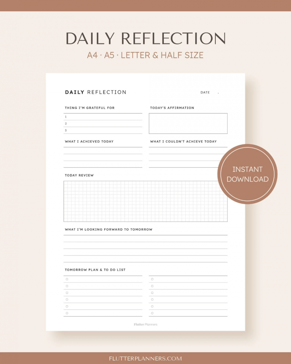 Daily Reflection Printable Daily Journal Template to Do  Etsy