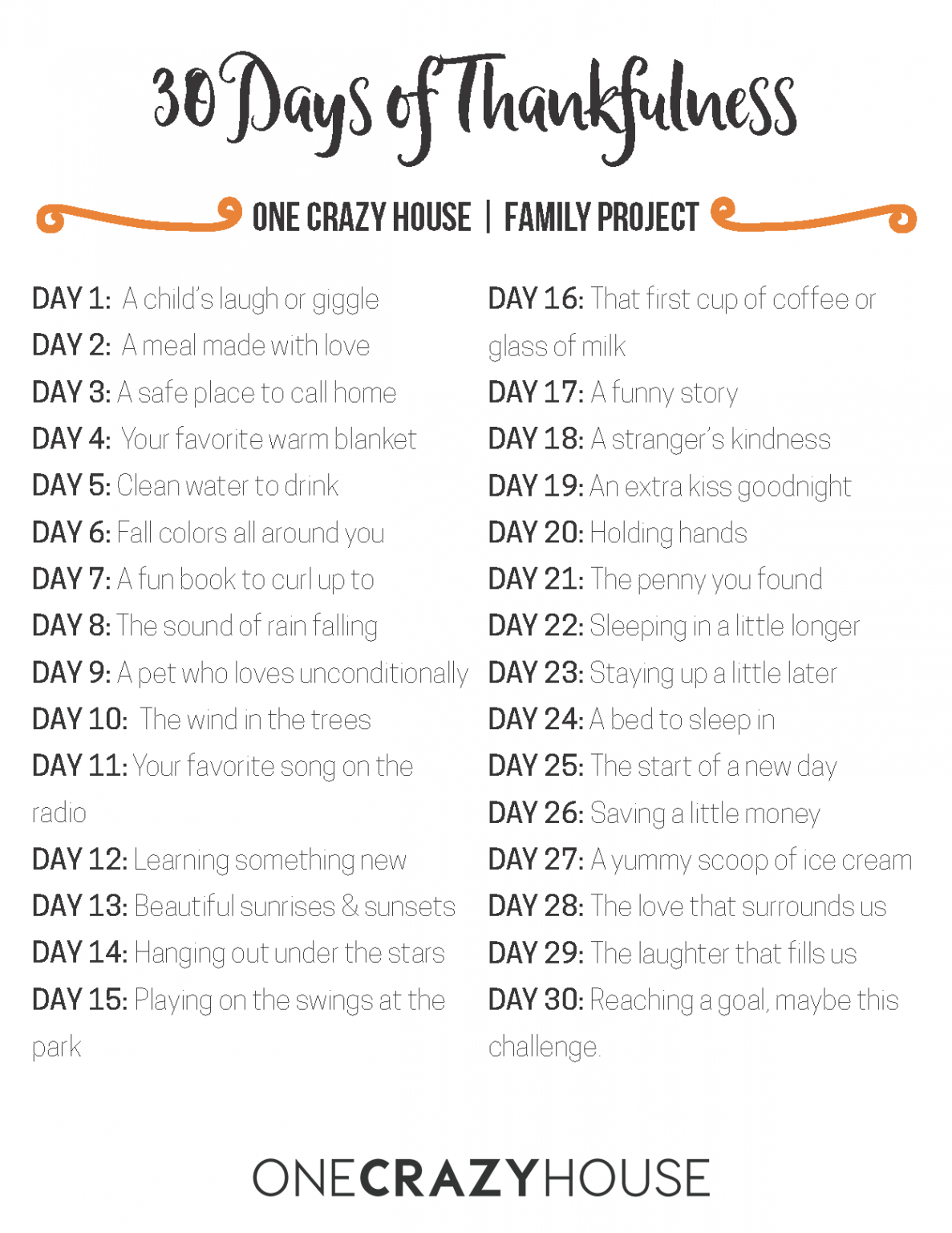 Days of Thankfulness  Family Project  Gratitude challenge