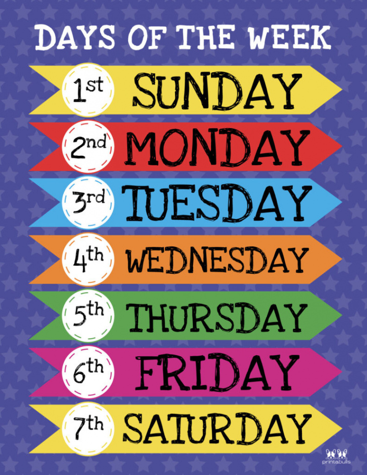 Days of the Week Worksheets & Printables -  Free Pages  Printabulls