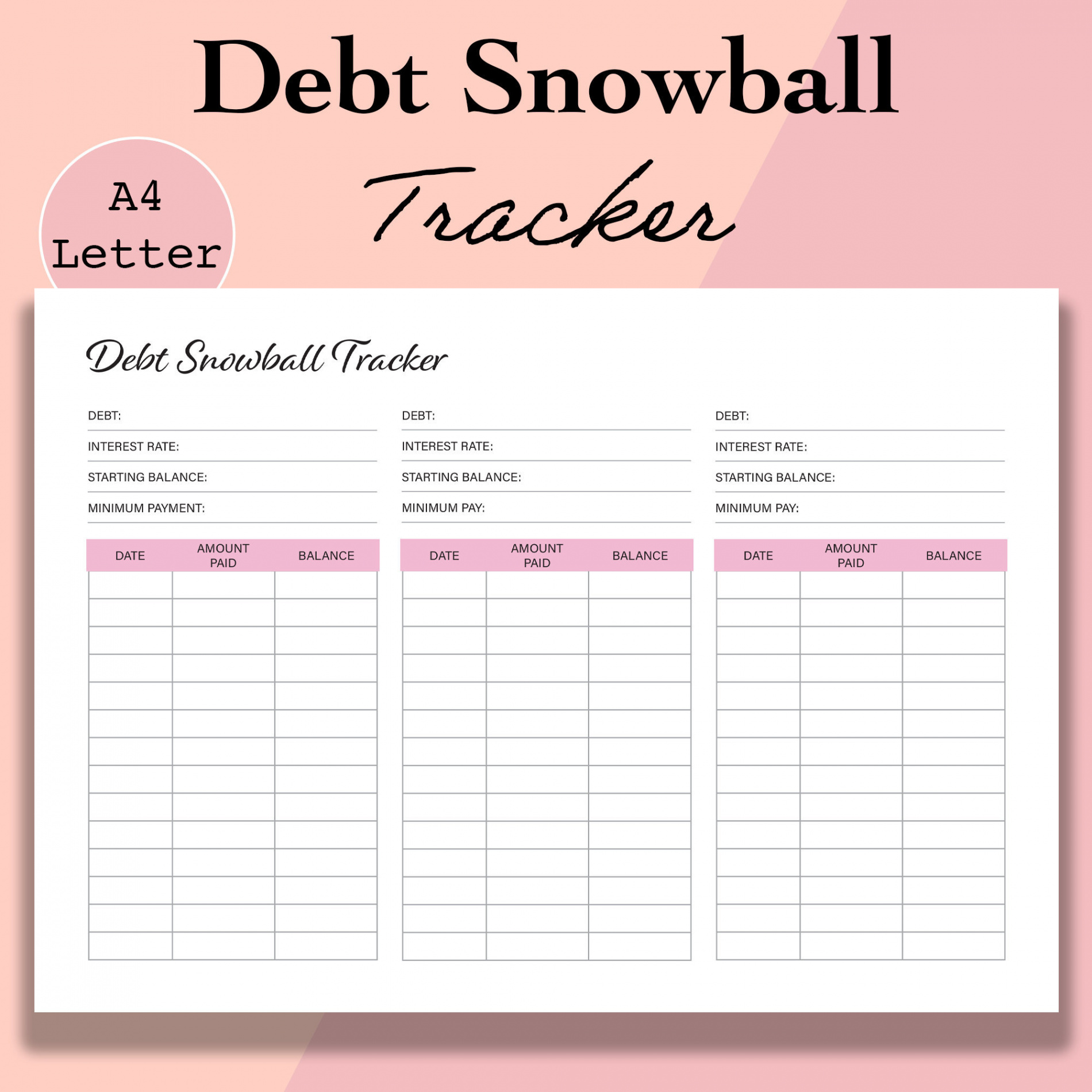 Debt Snowball Tracker Printable Debt Free Chart Debt Payoff - Etsy UK