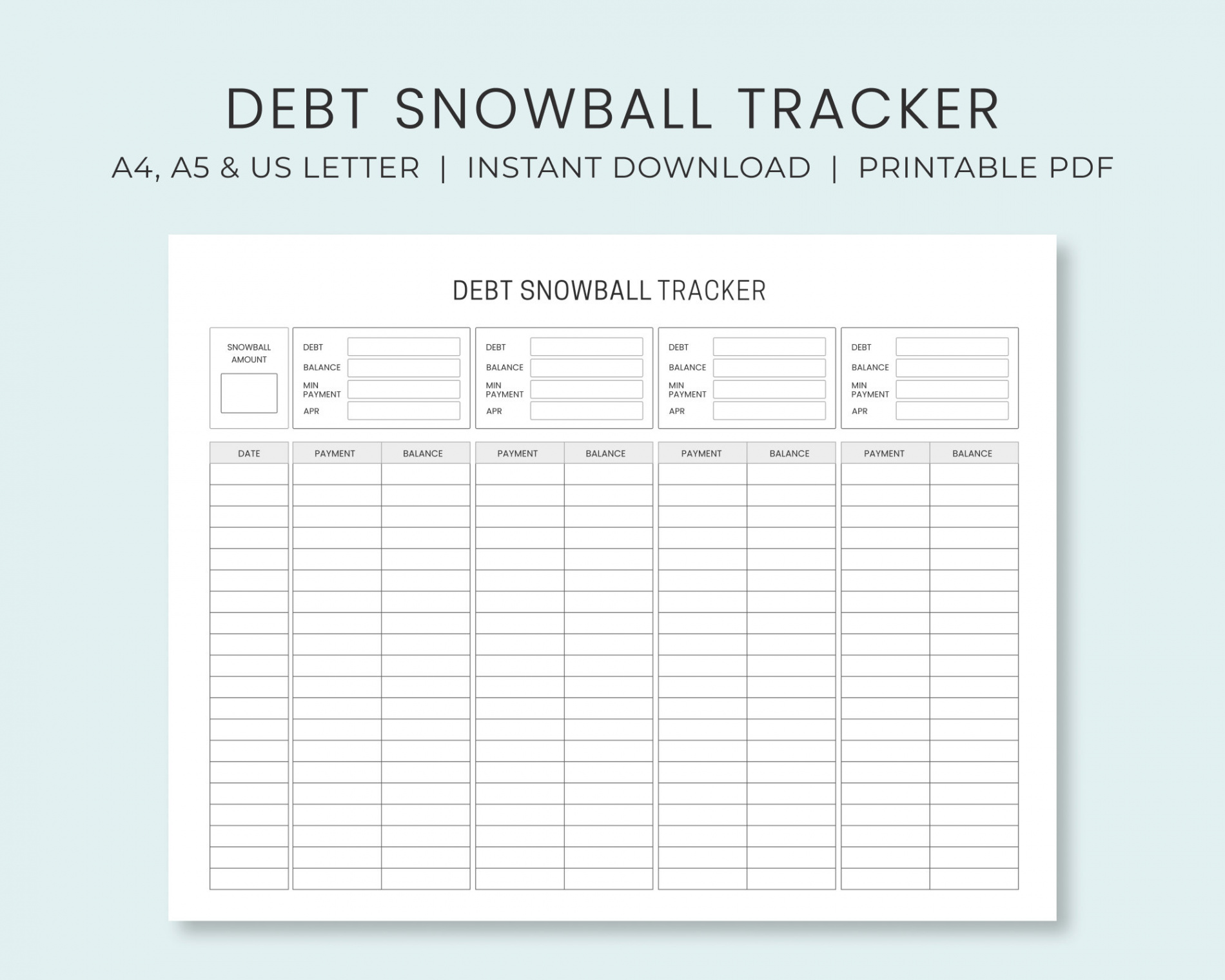 Debt Snowball Tracker Printable Debt Payment Worksheet - Etsy