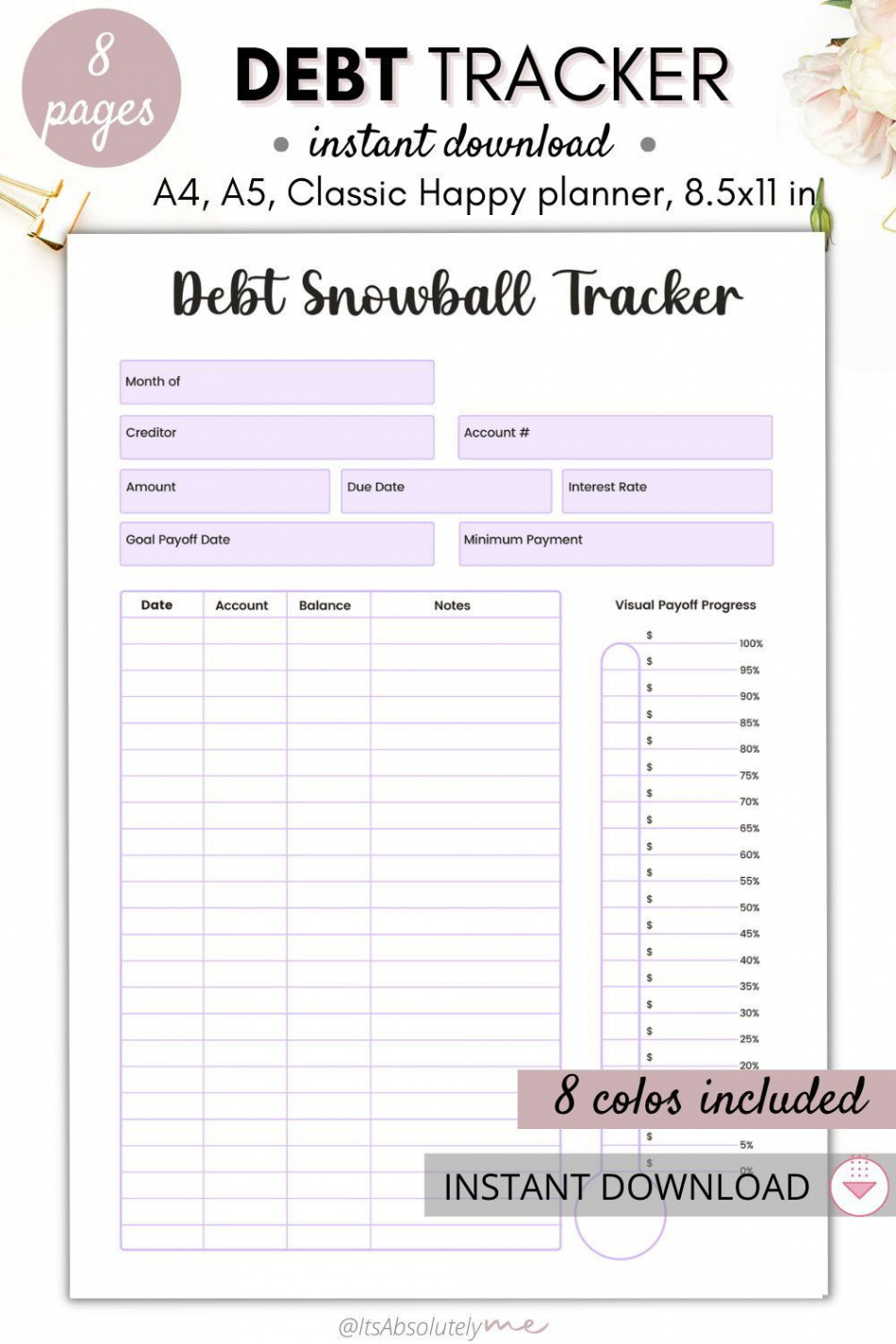 Debt Tracker Debt Snowball One Page Tracker Debt - Etsy  Debt