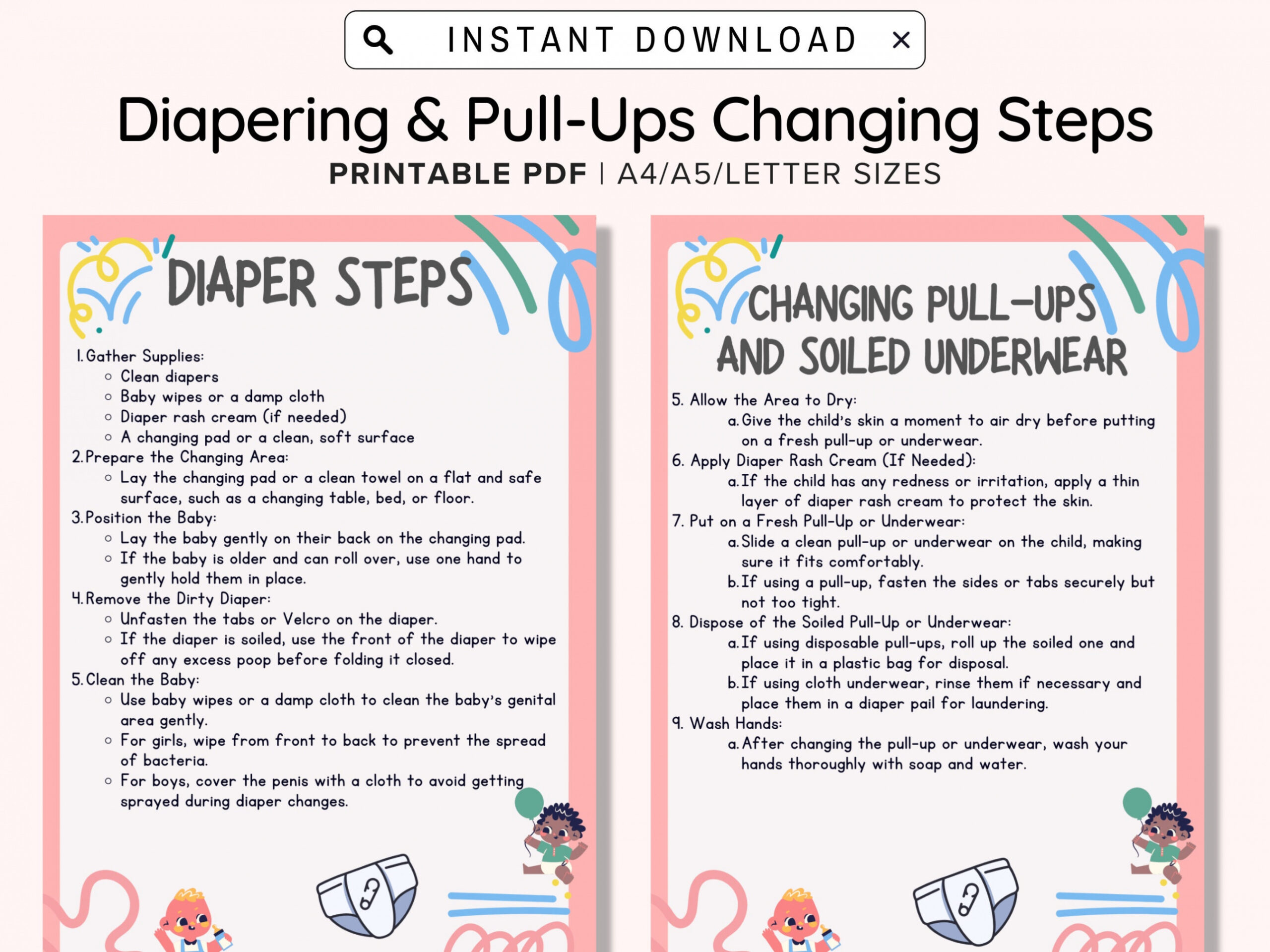 Diaper Changing Steps Daycare Printable Diapering & Pull-up - Etsy