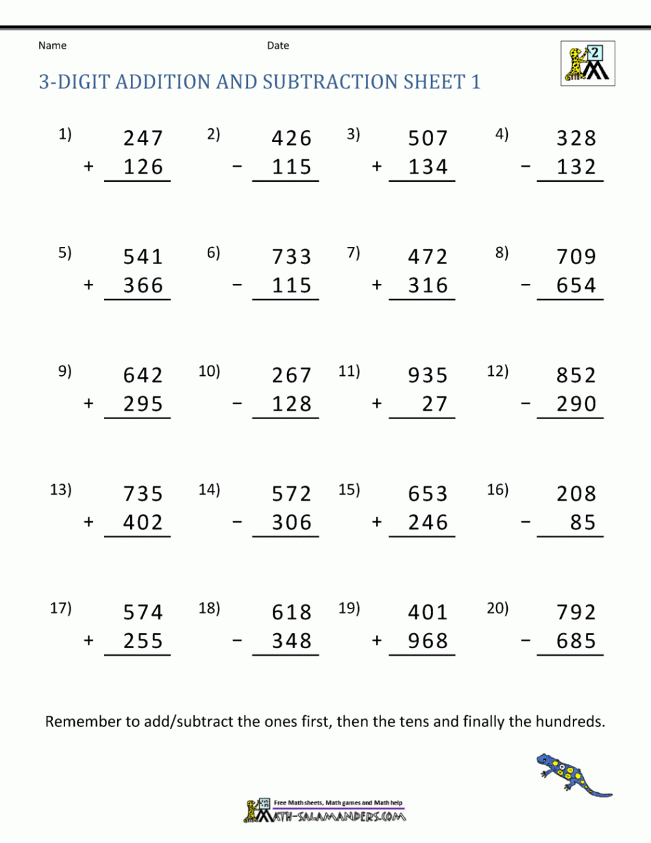 Digit Addition and Subtraction Worksheets