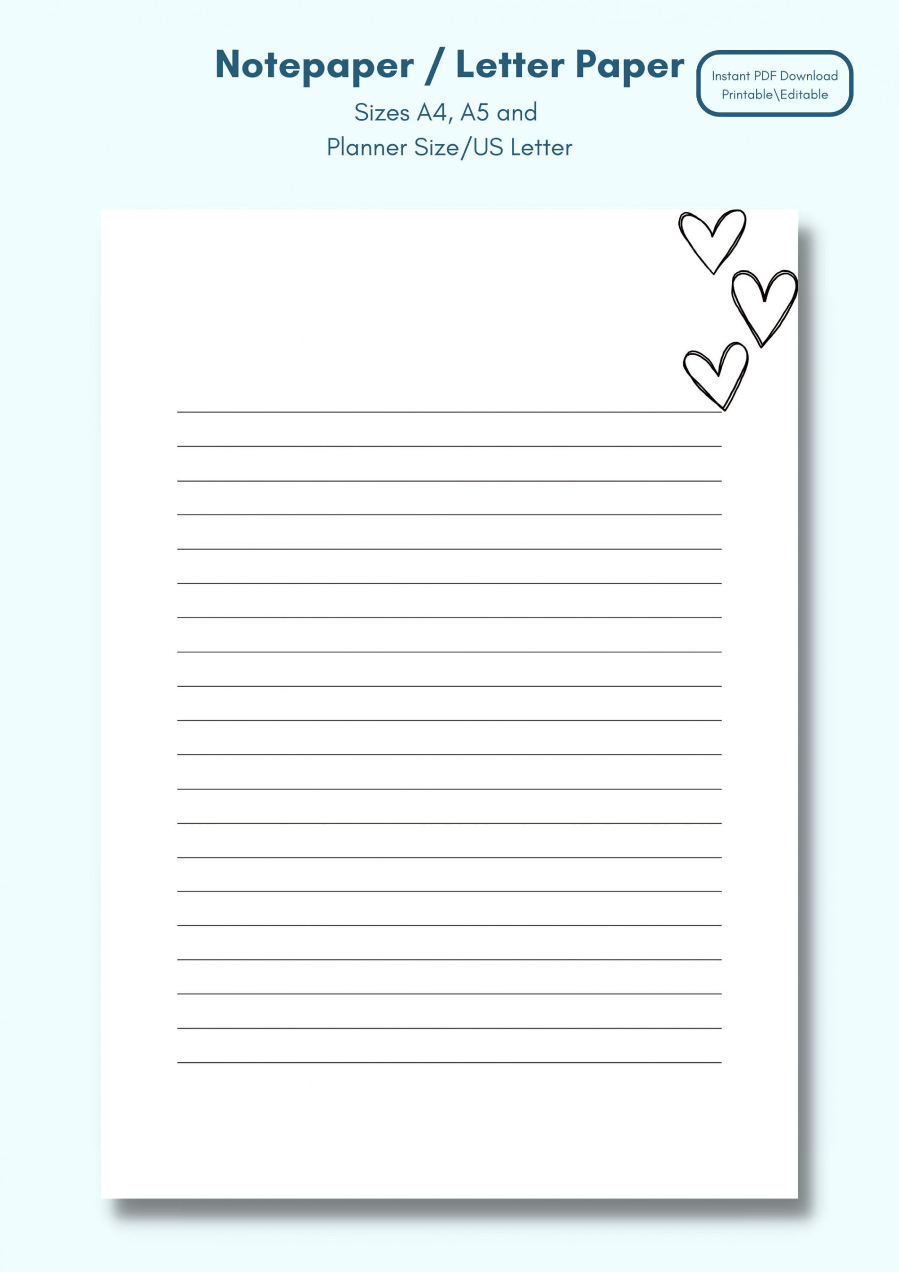 Digital Note Paper Letter Writing Template Downloadable - Etsy