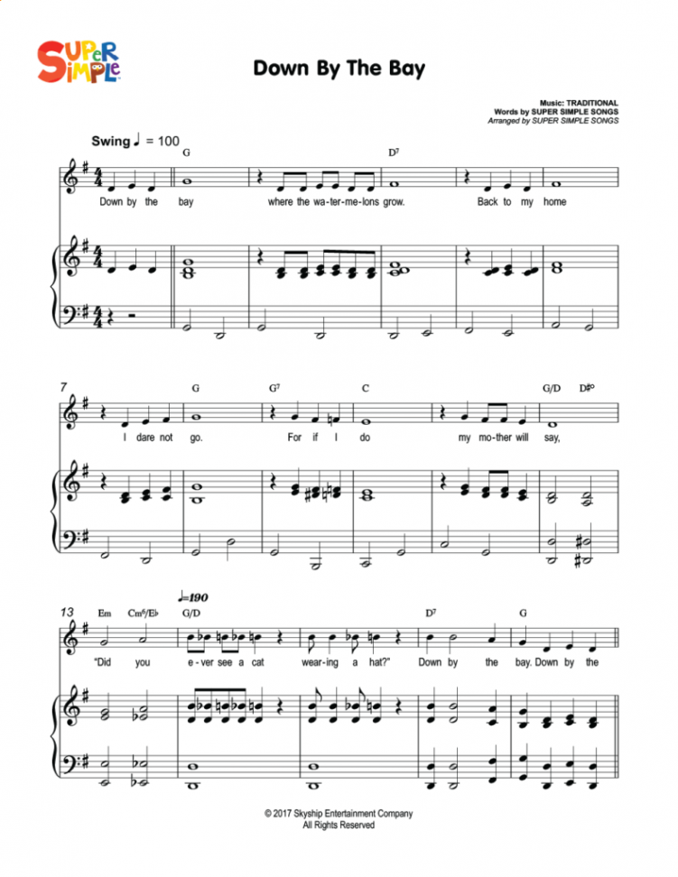 Down By The Bay Sheet Music - Super Simple