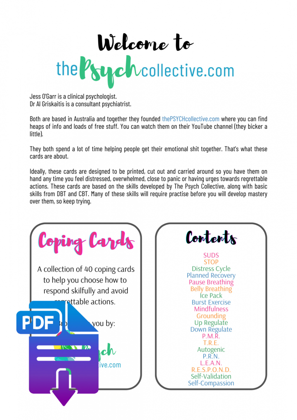 Downloadable Coping Cards -  skills