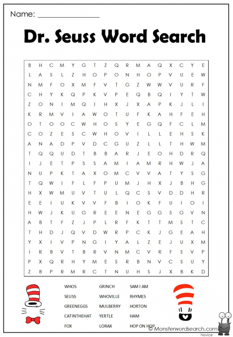 dr seuss word search - Monster Word Search