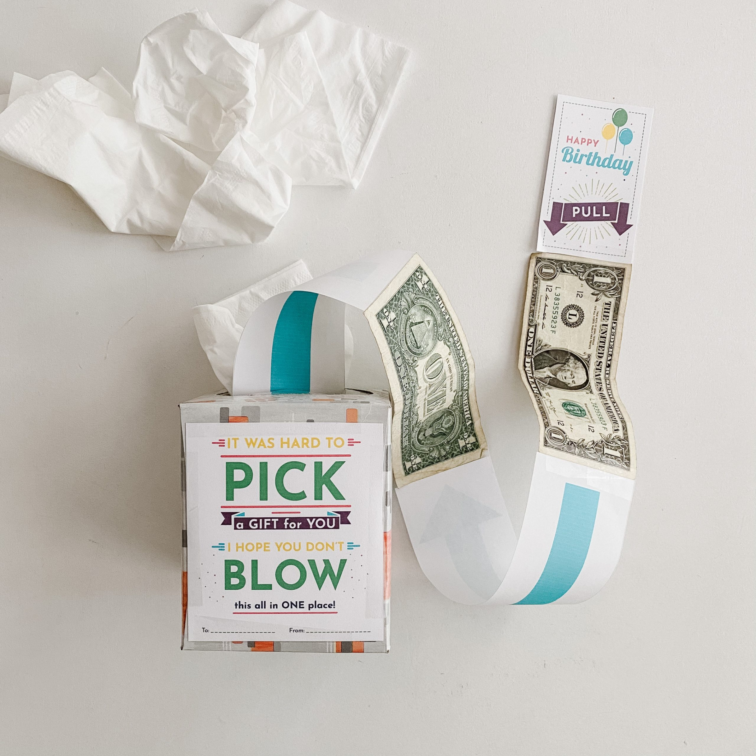 Easy Birthday Gift Ideas: Tissue Box Money Roll + Free Printable